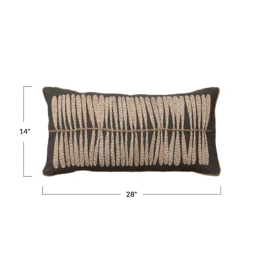 Hello Honey® Charcoal and Natural Cotton Lumbar Pillow with Jute Embroidery